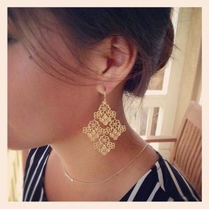 Stella & Dot Gold Lace Chandelier Earrings